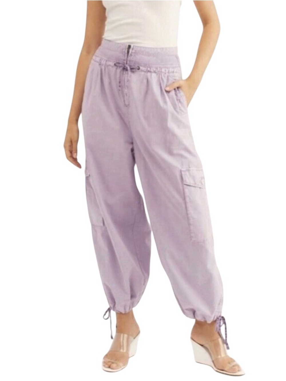 Free People NEW Fly Away Parachute Cargo Pants In Lavender Sz.0 Bohemian Fairy
